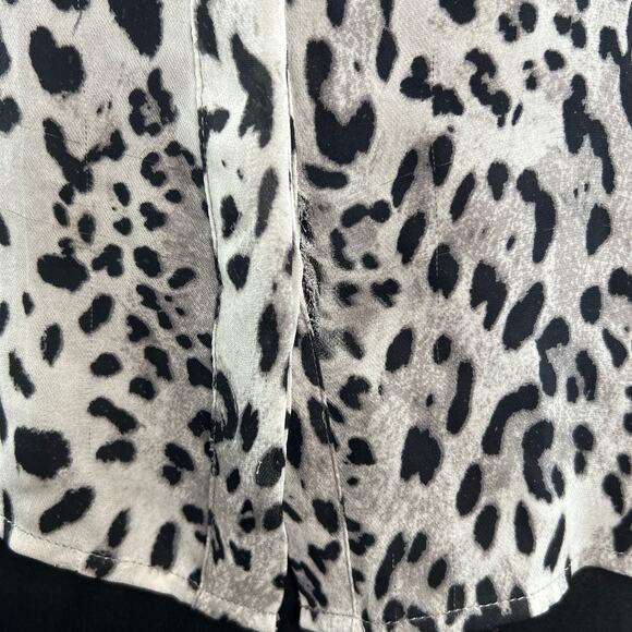 JOIE Purine Gray Black Top Silk Leopard Split Neck Balloon Sleeve Size XSmall XS - Picture 7 of 14